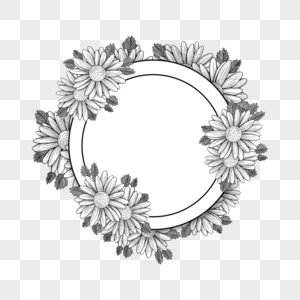 素描花卉圆形边框高清图片