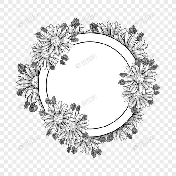 素描花卉圆形边框图片
