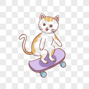 卡通风格简单玩滑板的猫高清图片