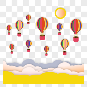 彩色天空漂浮的氢气球云朵剪纸图片