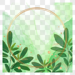 翠绿叶子植物花卉水彩边框图片