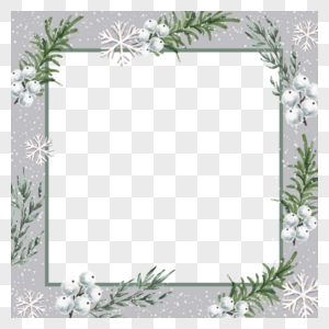 卡通白色花朵灰色底纹圣诞冬季植物边框图片