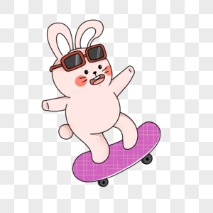 戴眼镜的兔子玩滑板卡通形象图片
