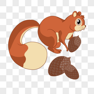 秋季卡通可爱拿松果的小松鼠高清图片