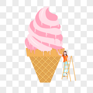 巨型冰淇淋和人插画粉色女人图片