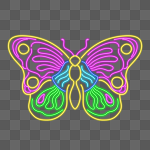 彩色霓虹灯光效果蝴蝶标本图片