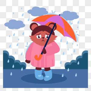 忧愁星期一插画打伞的小猫女孩高清图片