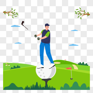挥杆的黑帽男士高尔夫运动插画高清图片