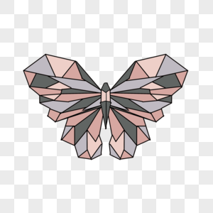 灰色粉色玻璃立体几何蝴蝶图片