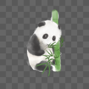 水彩熊猫抱竹子吃竹叶图片
