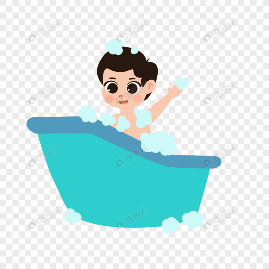 卡通蓝色澡盆洗澡宝宝图片