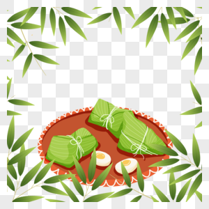 竹叶环绕端午节粽子边框图片