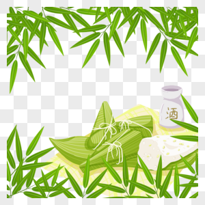 绿色竹叶端午节粽子边框图片