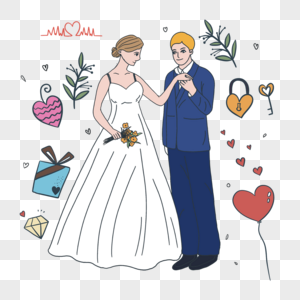 婚纱卡通婚礼插画图片