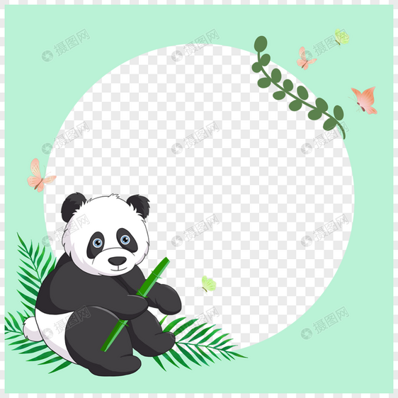 熊猫绿色圆形卡通动物facebook边框图片