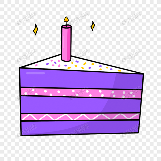 手绘紫色蛋糕卡通生日剪贴画图片