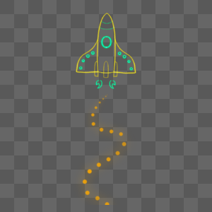 霓虹宇宙飞船黄绿色升空火箭图片