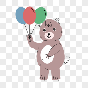拿着气球的棕熊抽象线条动物涂鸦图片
