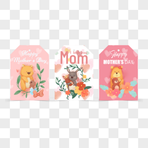 母亲节粉色可爱小熊标签图片
