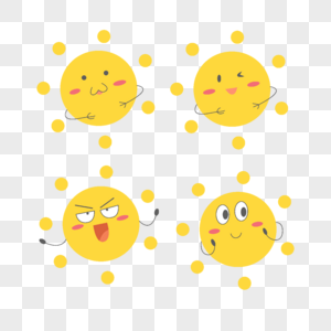 卡通可爱太阳四个笑脸表情插画图片