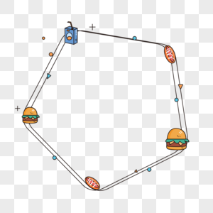 五边形简洁卡通可爱风格汉堡面包牛奶早餐边框图片