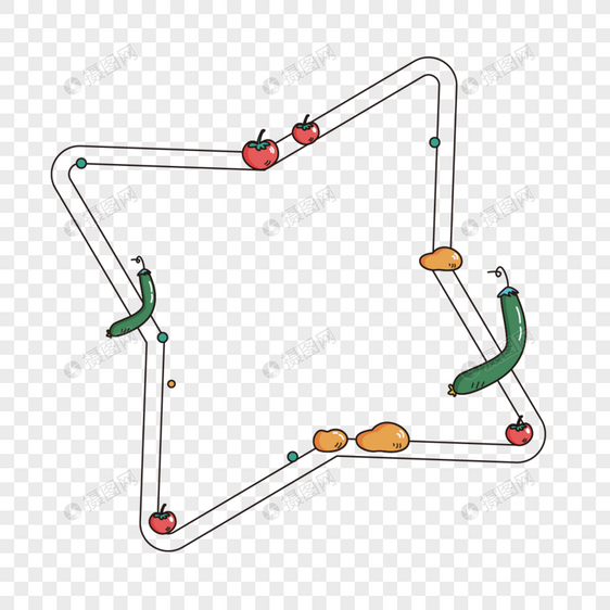 星形多彩多边形可爱卡通黄瓜西红柿土豆蔬菜简约边框图片
