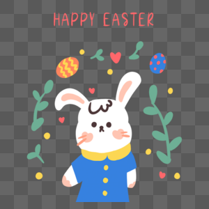 复活节元素植物彩蛋和兔子卡通插画图片
