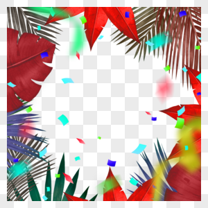 红色棕榈叶彩色植物边框图片