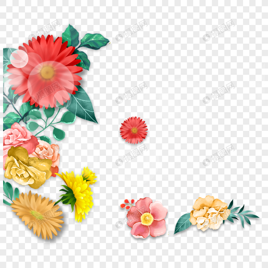 彩色花朵边框元素图片
