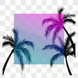 蓝紫色渐变椰树夏季夜晚边框图片