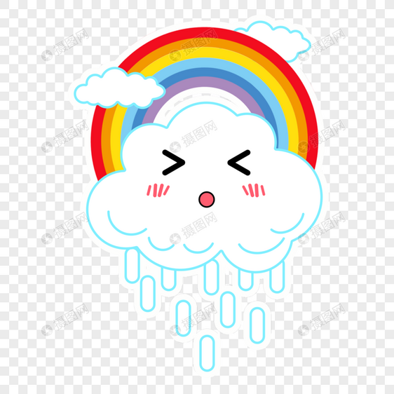 卡通白色雨云和彩虹图片