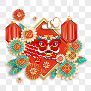 农历新年春节舞狮边框热闹图片