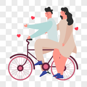 爱心装饰情人节自行车郊游插画图片