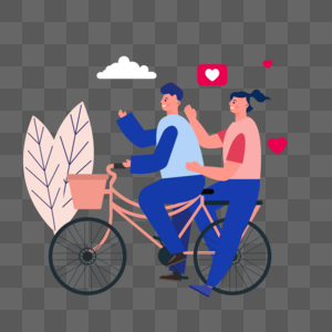 粉色植物装饰情人节自行车郊游插画图片