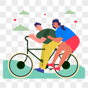 情人节自行车郊游山水插画图片