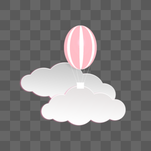 白色云朵粉色热气球剪纸风格情人节图片