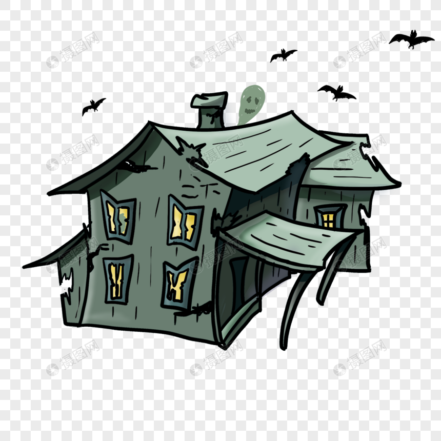 鬼屋卡通绿色房子图片