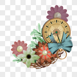 亚麻花卉装饰钟表图片