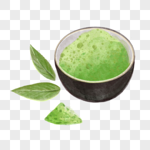 抹茶和茶叶勺子水彩绿色图片