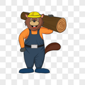 海狸工人木头插画图片