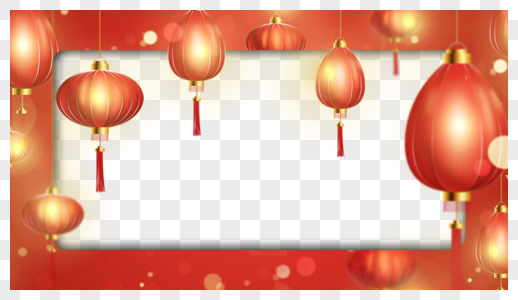 春节红色悬挂的灯笼几何边框图片
