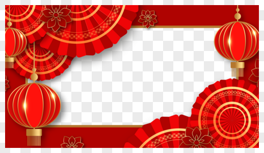 春节新年喜庆的灯笼扇子边框图片