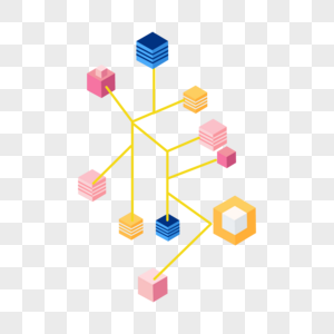 方块连线关系网图片绘画彩色图片