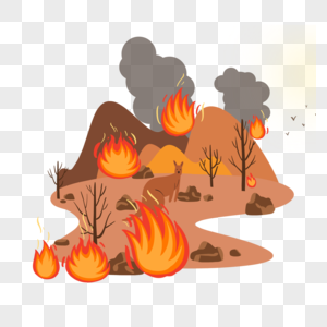 火灾深林卡通创意绘画棕色图片