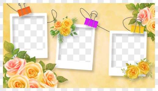 花卉相册黄色浪漫玫瑰花朵几何相框图片