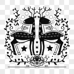 装饰画圣诞节斯堪的纳维亚风格小鹿造型黑色图片