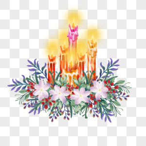 圣诞水彩蜡烛欢庆节日物品图片