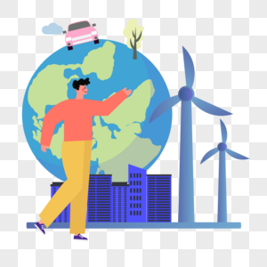 气候变化插画风力发电机图片