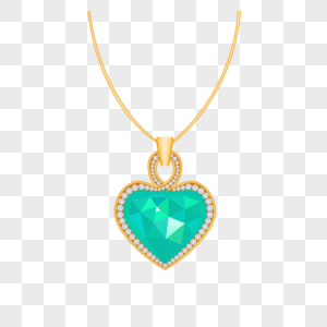 宝石吊坠钻石镶边蓝绿色心形图片