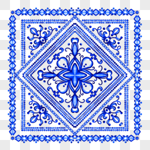 瓷砖图案水彩蓝色花纹图形图片